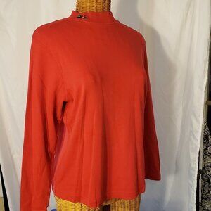 Ladies BECHAMEL Holiday Turtleneck in Red w/Poinsettia Embroidered on Neck - S